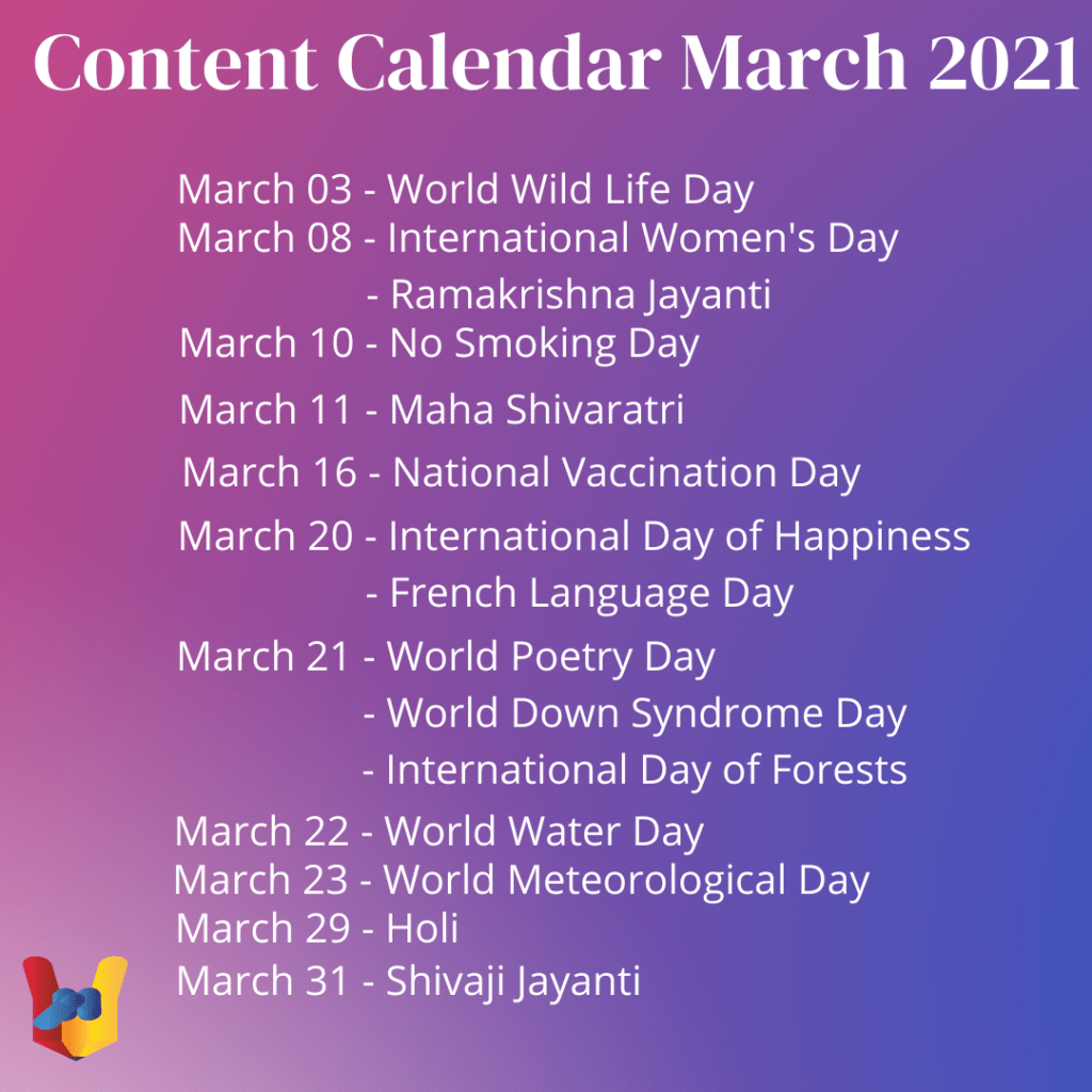 Content Calendar 2021 The Complete List Of National International Important Days Dates Observations Events Vernaa Digital Agency